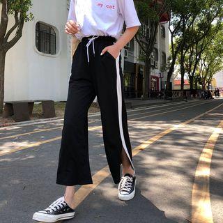 Contrast Trim Drawstring Waist Wide-leg Pants