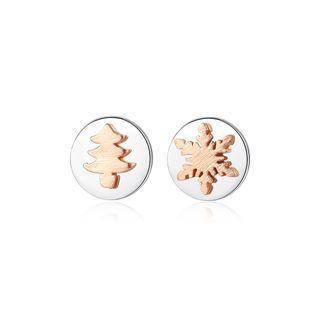 Sterling Silver Simple Temperament Rose Gold Christmas Tree Snowflake Geometric Round Stud Earrings Silver - One Size