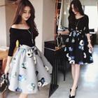 Mock Two Piece 3/4-sleeve Floral Dress