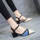 Color Block Pointed Toe Block Heel Sandals