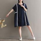 Ribbon Applique Short-sleeve A-line Dress
