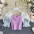 Two-tone Puff-sleeve Blouse