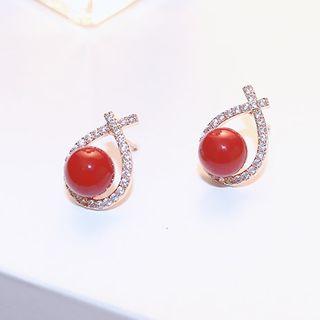 Rhinestone & Bead Drop Earring 1 Pair - As Shown In Figure - One Size