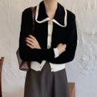 Color-block Cardigan / A-line Plain Skirt