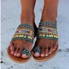 Embroidered Toe-ring Slide Sandals