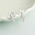 Flower Faux Pearl Sterling Silver Fringed Earring
