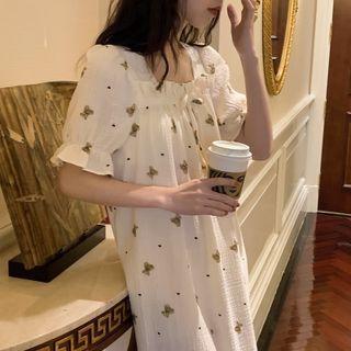 Short-sleeve Bear Print Sleep Dress White - One Size