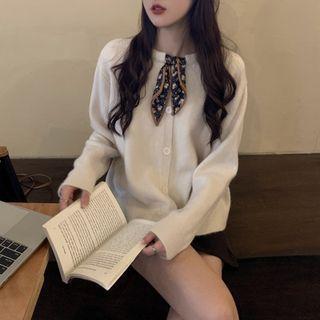 Tie-neck Plain Cardigan