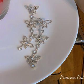 Rhinestone Butterfly Dangle Earring 925 Sterling Silver - As Shown In Figure - One Size