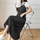 Spaghetti Strap Lace-up Denim A-line Midi Dress