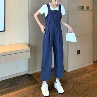 Short-sleeve Plain T-shirt / Cropped Jumper Pants / Set