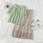 Short-sleeve Top / Floral Midi A-line Skirt