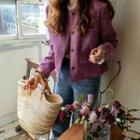 Round-neck Flap-front Jacket Pink - One Size
