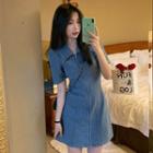 Short-sleeve Zip-up Denim Dress