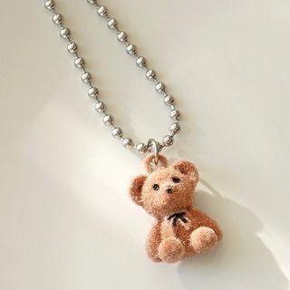Bear Flannel Pendant Necklace 1 Pc - Brown - One Size