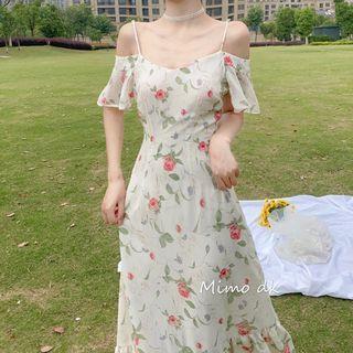 Floral Off-shoulder Chiffon A-line Dress