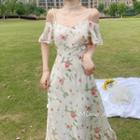 Floral Off-shoulder Chiffon A-line Dress