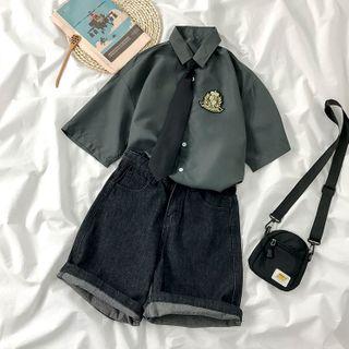 Embroidered Short-sleeve Shirt / Denim Shorts