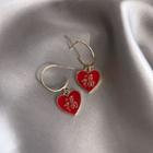 Alloy Chinese Characters Heart Dangle Earring 1 Pair - 925 Silver Stud Earrings - As Shown In Figure - One Size