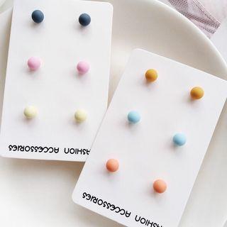 3 Pair Set: Bead Stud Earring Set Of 3 Pair - Blue - One Size