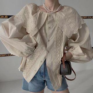 Collared Eyelet Panel Blouse
