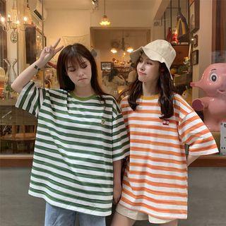 Short-sleeve Embroidered Stripe T-shirt