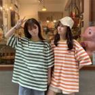 Short-sleeve Embroidered Stripe T-shirt