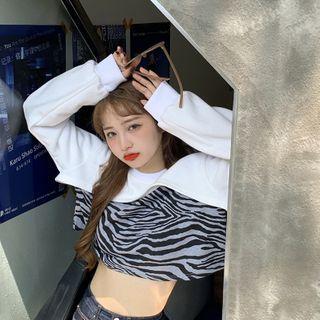 Long-sleeve Plain Cropped Top / Long-sleeve Zebra Print Cropped T-shirt