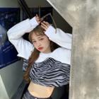 Long-sleeve Plain Cropped Top / Long-sleeve Zebra Print Cropped T-shirt
