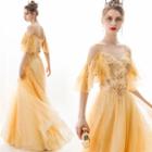 Off-shoulder V-neck Embroidered A-line Evening Gown