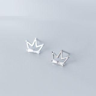 Crown Stud Earring 1 Pair - Silver - One Size