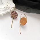 Non-matching Disc & Chain Dangle Earring 1 Pair - Asymmetric - Gold - One Size