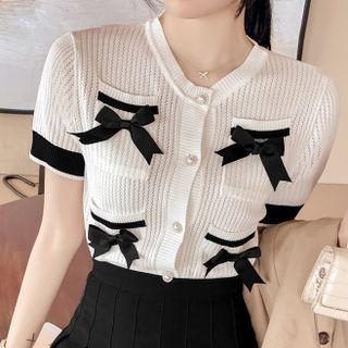 Short-sleeve Bow Cardigan