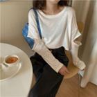 Long-sleeve Round-neck Cropped Cut-out Knit Top