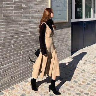 V-neck Corduroy Suspender Dress