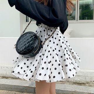 Godet-hem Polka-dot Layered Miniskirt
