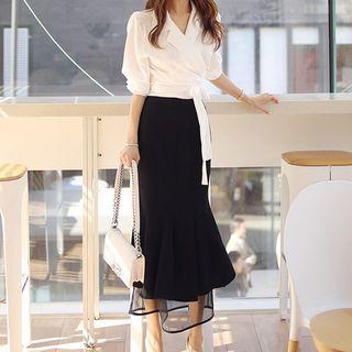 Set: Wrapped Top + Midi Fitted Skirt
