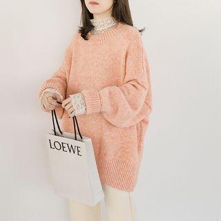 Mock Neck Lace Top Beige Almond - One Size