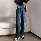 High Waist Two-tone Loose Fit Jeans (various Designs)