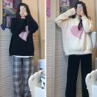 Mock-neck Heart Print Knit Sweater