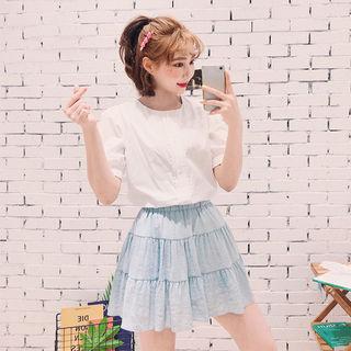 Puff-sleeve Button-down Blouse