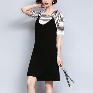 Set: Striped T-shirt + Spaghetti-strap Dress