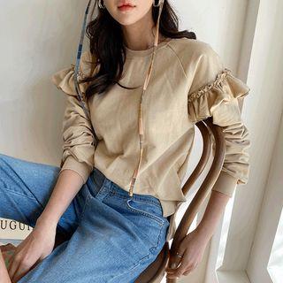 Raglan-sleeve Frill-trim Pullover
