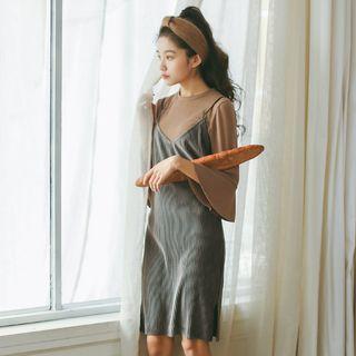 V-neck Pleated Pinafore Dress