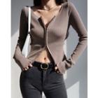 Long-sleeve V-neck Zipper Cardigan