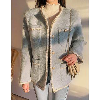 Round-neck Multi-pocket Tweed Jacket