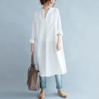 Plain Stand-collar Long-sleeve Shirtdress