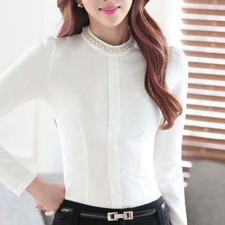 Faux Pearl Long Sleeve Top