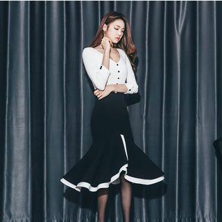3/4-sleeve Ruffled Sheath Dress