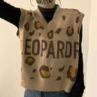 Long-sleeve Mock-neck Top / Leopard Print Sweater Vest